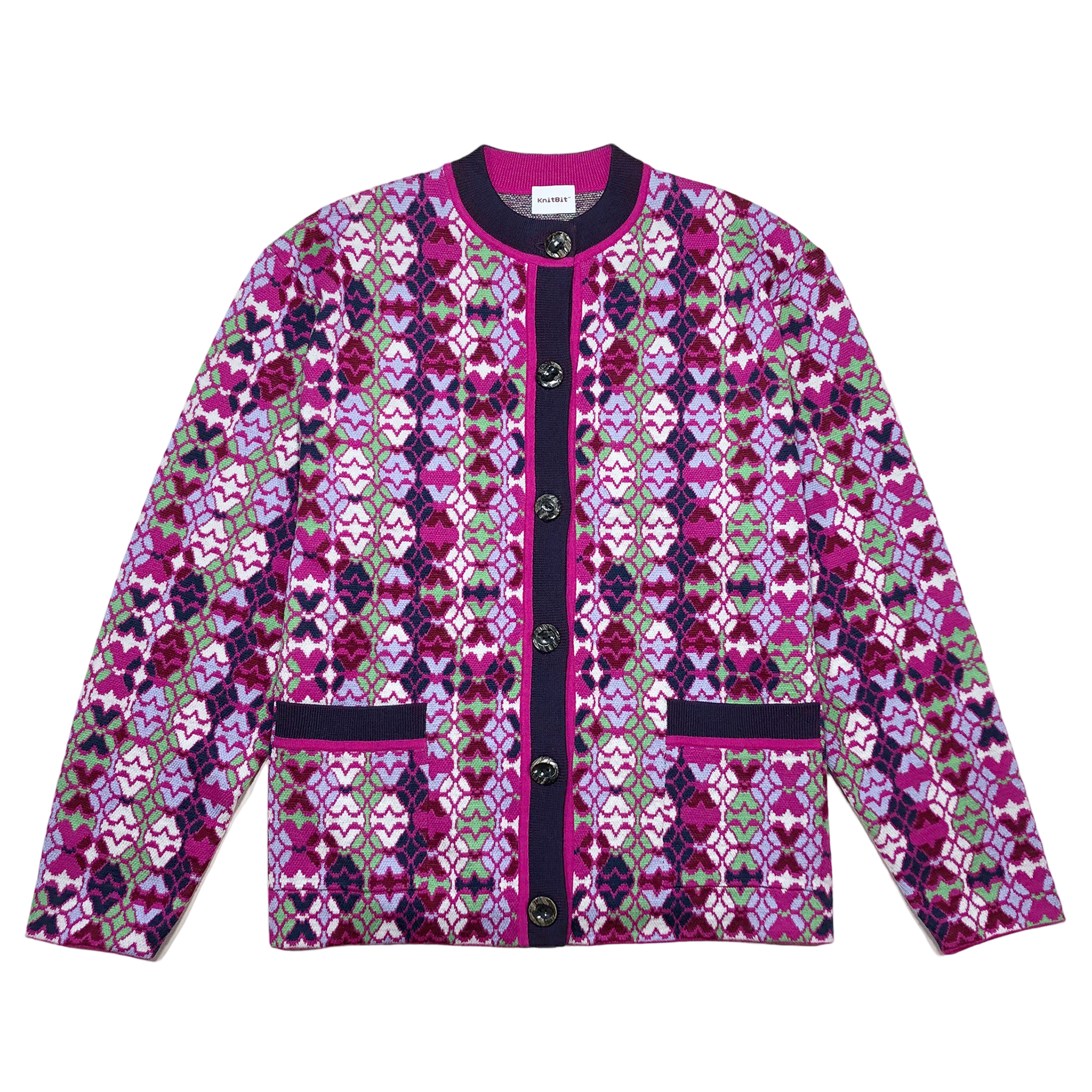 ETA MERINO CREW NECK CARDIGAN in MOSAIC